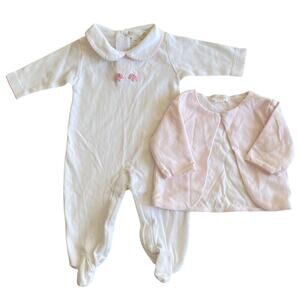 Kissy Kissy Baby Girls White Pink Trim Elephant Footie Sleeper Pima Newborn